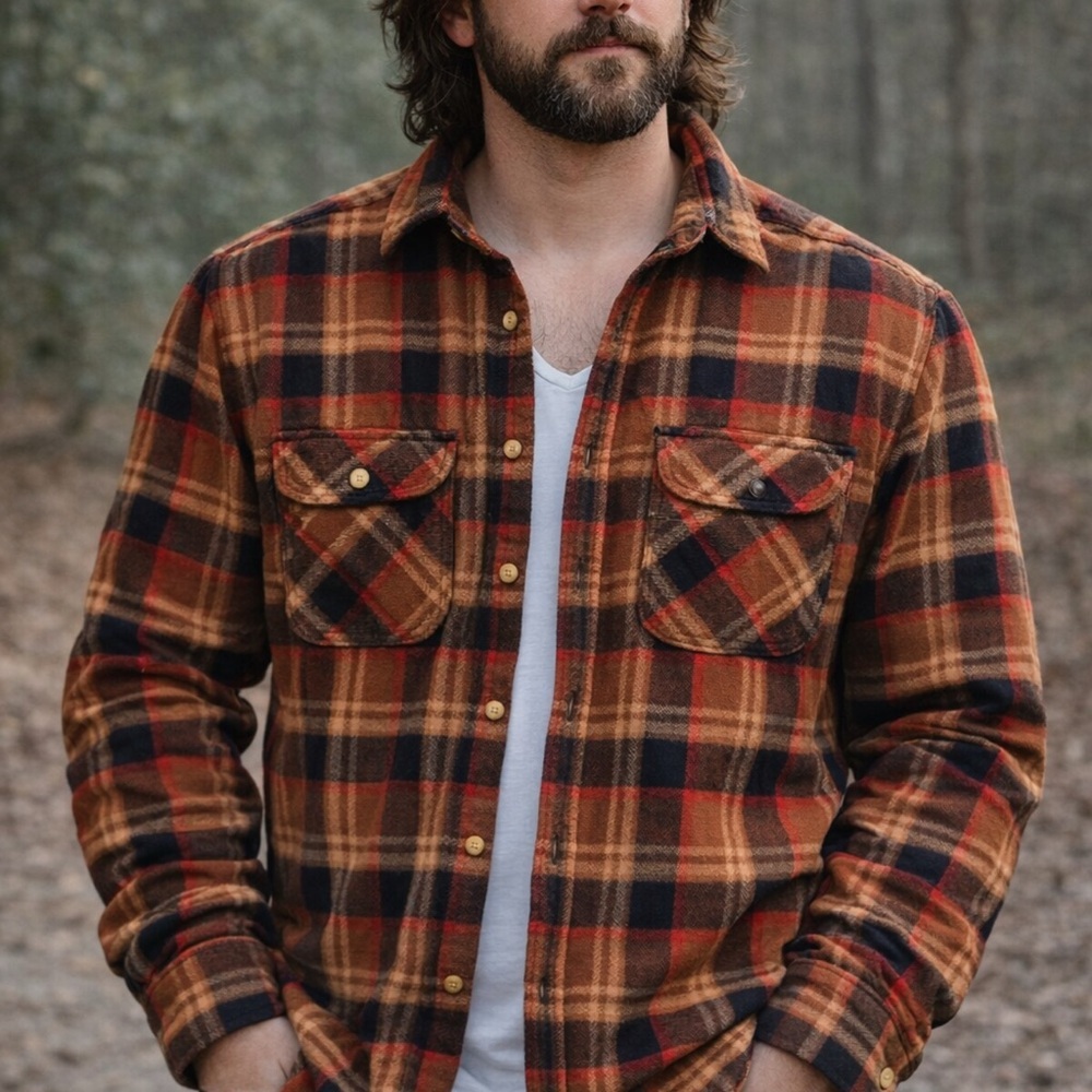 Vintage Flannel Shirt Men’s Med Plaid Cotton Shacket Outdoor Western Gorpcore